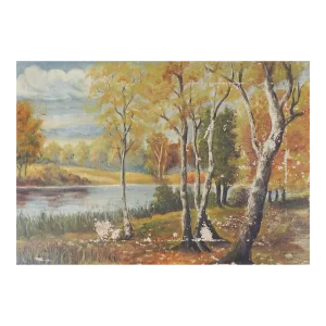 Vintage 1934 Distressed Autumn Landscape Painting