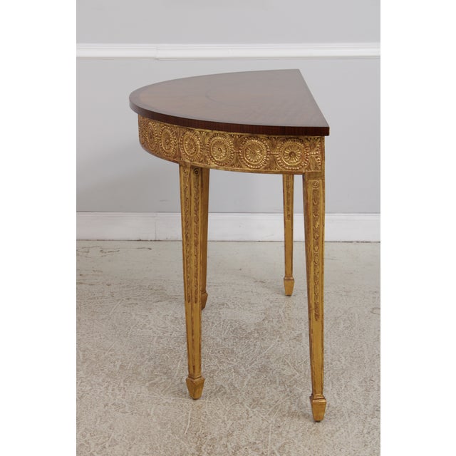 Adam Gold Gilted Satinwood Inlaid Demilune Console Table For Sale In Philadelphia - Image 6 of 16