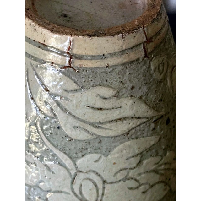 Antique Korean Buncheong Incised Design Ceramic Vase For Sale - Image 12 of 13