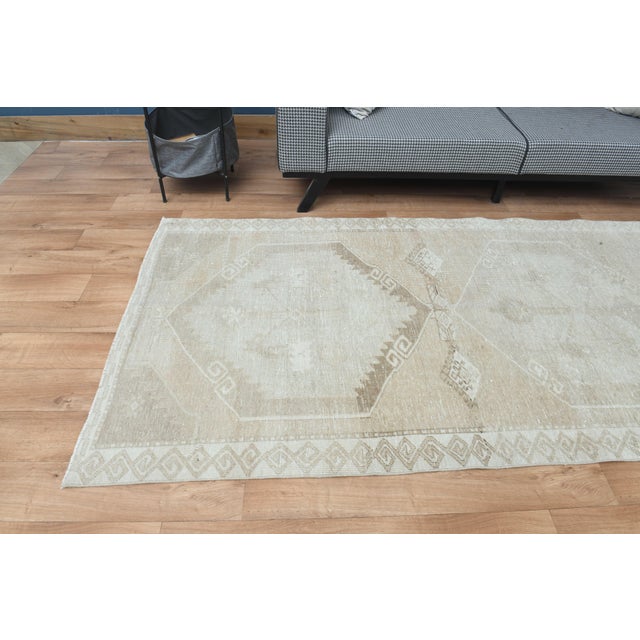 Beige 1970s Vintage Handmade Wool Cotton Turkish Beige Runner Rug For Sale - Image 8 of 11