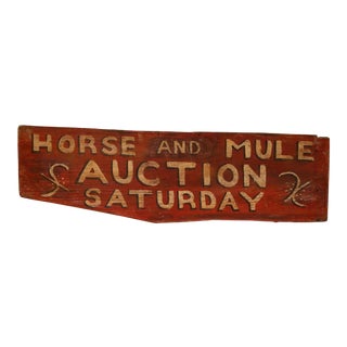Vintage Wood Horse & Mule Auction Sign For Sale