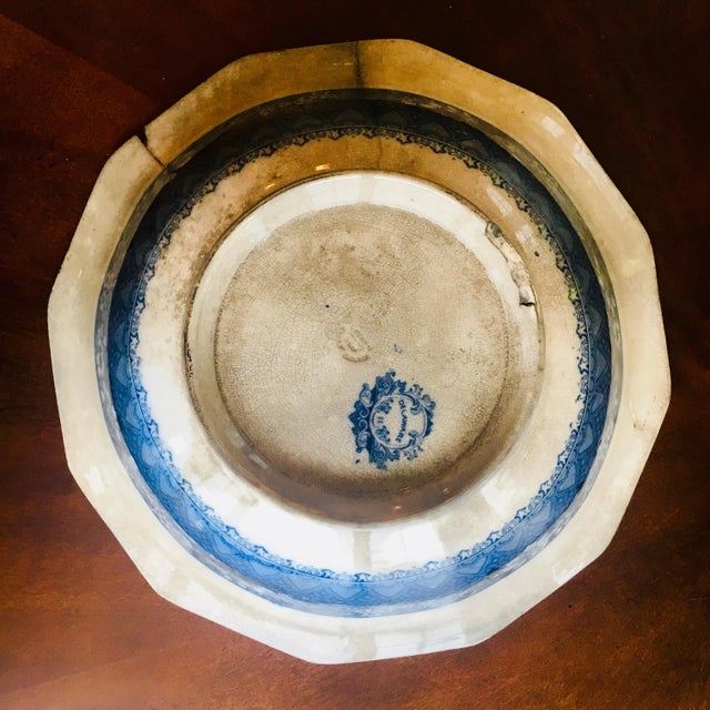 Mid 19th Century Antique C & W K Harvey Delaware Pattern Blue Transferware Bowl For Sale - Image 5 of 12