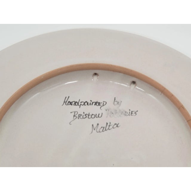 Mediterranean 1990s Hand-Painted Geometric Blue Design Decorative Plate by Bristow Potteries Malta For Sale - Image 3 of 6