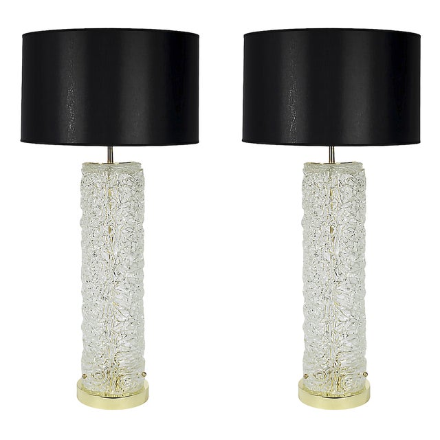 Italian Table Lamps in Brass and Openwork Murano Glass, Set of 2 For Sale