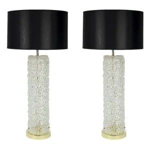 Italian Table Lamps in Brass and Openwork Murano Glass, Set of 2