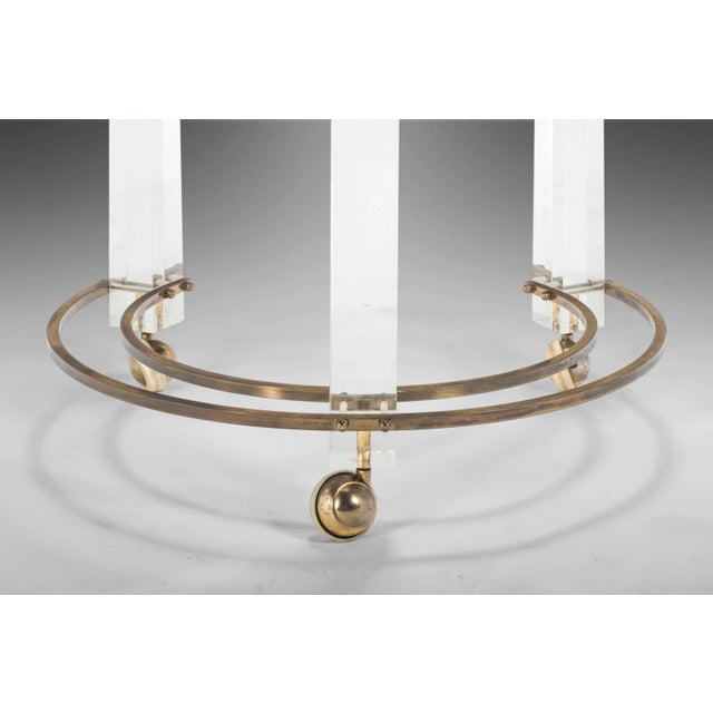 Metal Hollywood Regency Lucite & Brass Coffee Table on Casters by Charles Hollis Jones, USA, circa 1970's For Sale - Image 7 of 13