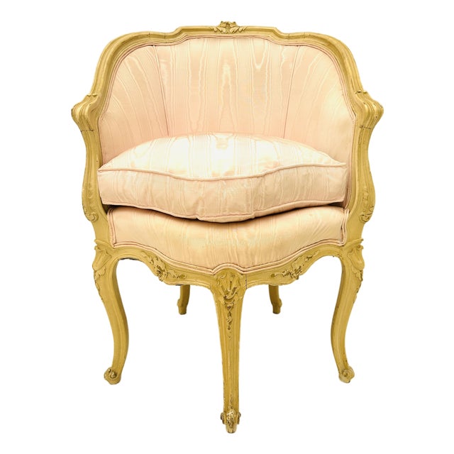 70's Vintage Louis XV Style French Corner Chair Soft Pink For Sale