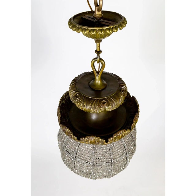 Transparent Large 1900s Belle Epoque Beaded Crystal Sphere Light Fixture With Bronze Foliate For Sale - Image 8 of 11