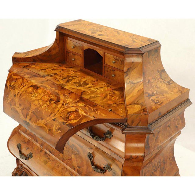 Italian Bombe Inlay Olive Wood Dresser Drop Front Jewerly Compartment Secretary For Sale - Image 4 of 13
