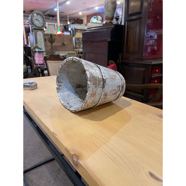 Vintage Rustic Hand-Carved Wooden Planter Buckets – Pair For Sale - Image 4 of 10