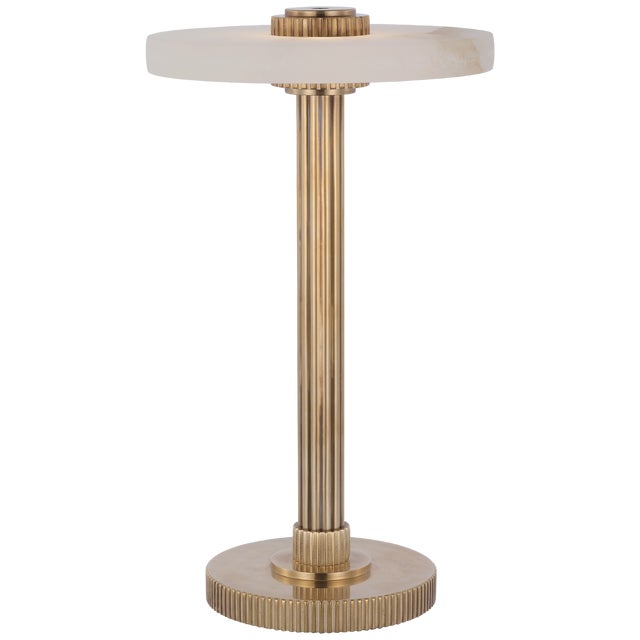 Visual Comfort Signature Aran 9" Rechargeable Accent Lamp in Hand-Rubbed Antique Brass and Alabaster For Sale