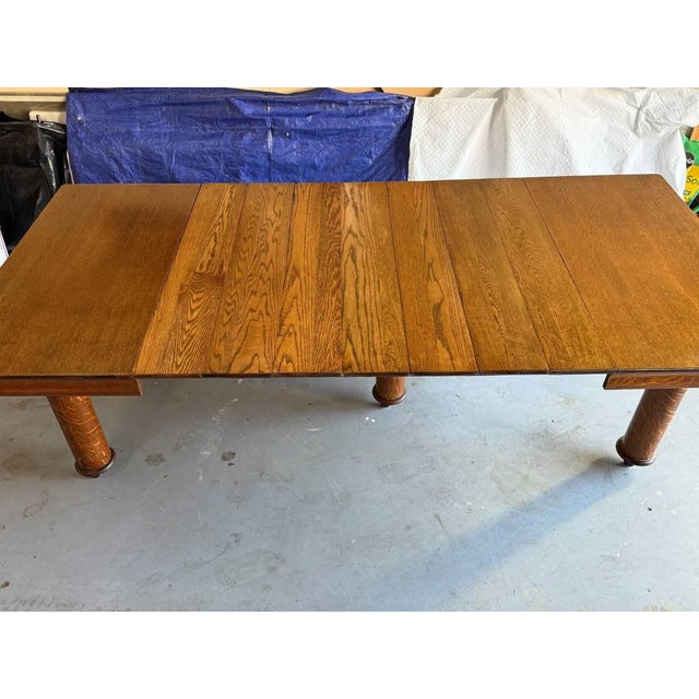 Antique Victorian Style Tiger Oak Table, Square Dining Table With Leaves on Casters For Sale - Image 14 of 17