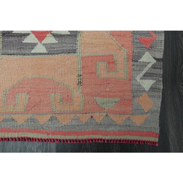 1970s Vintage Turkish Handmade Wool & Cotton Pink Runner Rug For Sale - Image 10 of 11