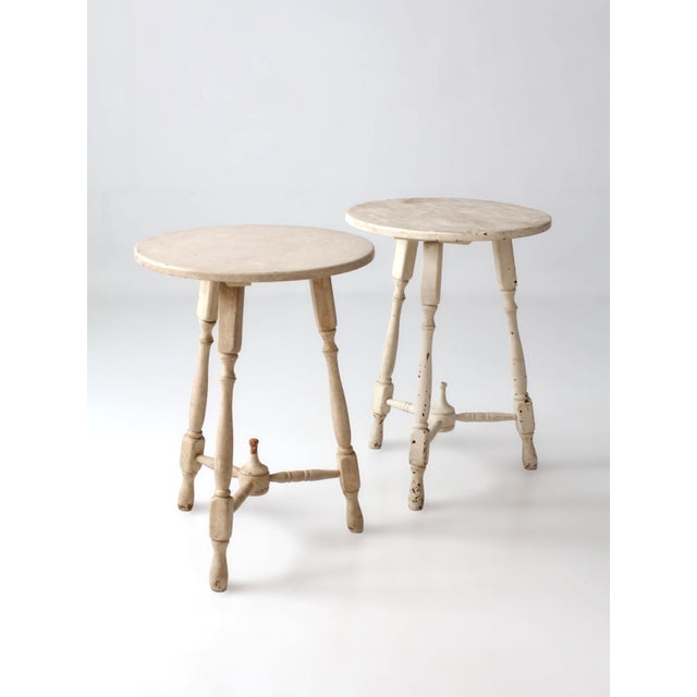 Wood Pair of Vintage Cottage Pedestal Side Tables For Sale - Image 7 of 17