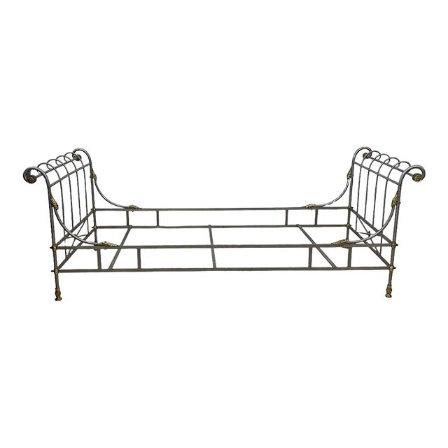 Vintage French Daybed Steel and Brass in the Manner of Maison Jansen For Sale