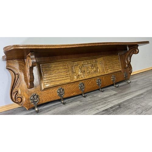 French Coat Rack in Oak with Hooks For Sale - Image 3 of 14