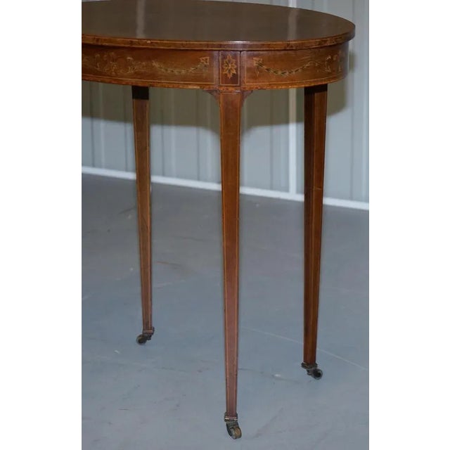 Victorian Sheraton Inlaid Oval Side Table in Walnut For Sale - Image 10 of 18