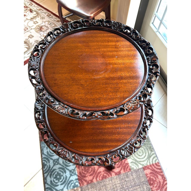 Carved, Mahogany, Two-Tiered, Parlor/Tea Table With Ornate, Carved Legs, and Detailed Piecrust Edges, Rococo / Victorian Style, C1940 For Sale In South Bend - Image 6 of 10