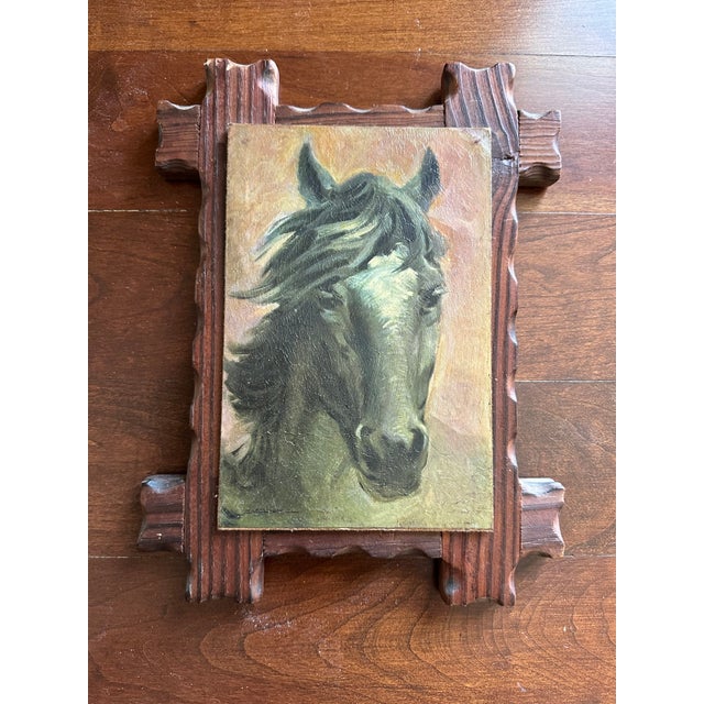 Vintage Signed Oil on Paper Over Board Horse Portraits - A Pair For Sale - Image 11 of 18