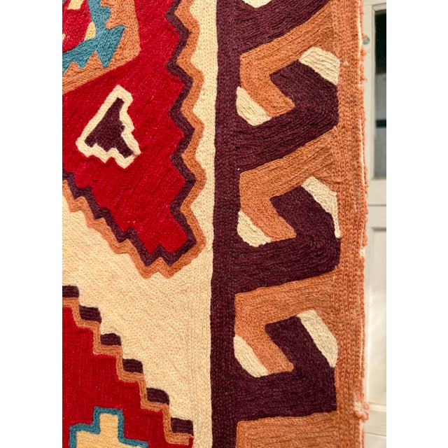 Vintage Indian Wool Chain Stitch Tapestry With Tribal Kilim Design, 4' × 6' For Sale - Image 10 of 12