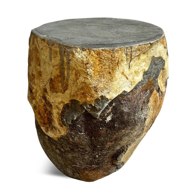 Solid heavy stone boulder rustic outdoor side table or stool. This is a unique, natural rustic organic modern piece, which...
