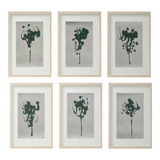 Set of 6 - Contemporary One-of-a-Kind Dark Green Botanical Organic Modern Original Oil Paintings / Herbarium / Floral / Earth Tones For Sale