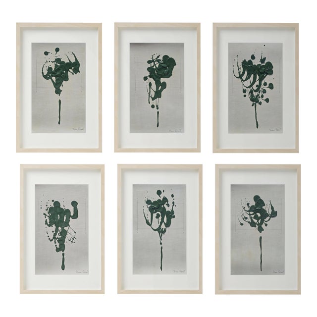 Set of 6 - Contemporary One-of-a-Kind Dark Green Botanical Organic Modern Original Oil Paintings / Herbarium / Floral / Earth Tones For Sale