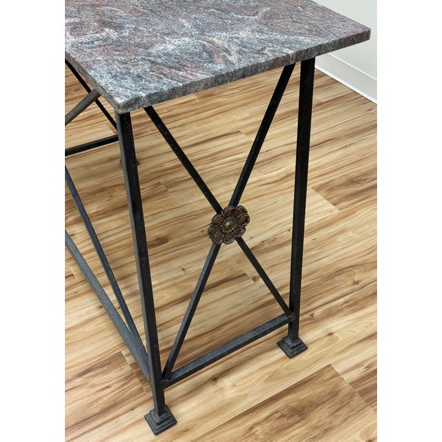 Black Vintage Stone Top Medallion Iron Console Table For Sale - Image 8 of 15