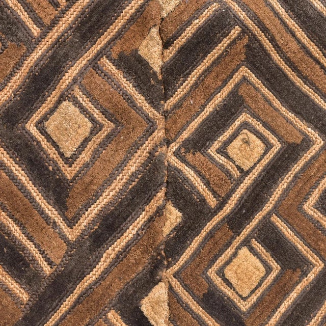 African Early 20th Century Kuba Square Raffia Textile 54x25 Inch For Sale - Image 3 of 7