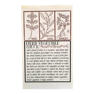 David Goines/Chez Panisse Mid Century Linocut, Out of Print, Herb Vegetable Sauce For Sale