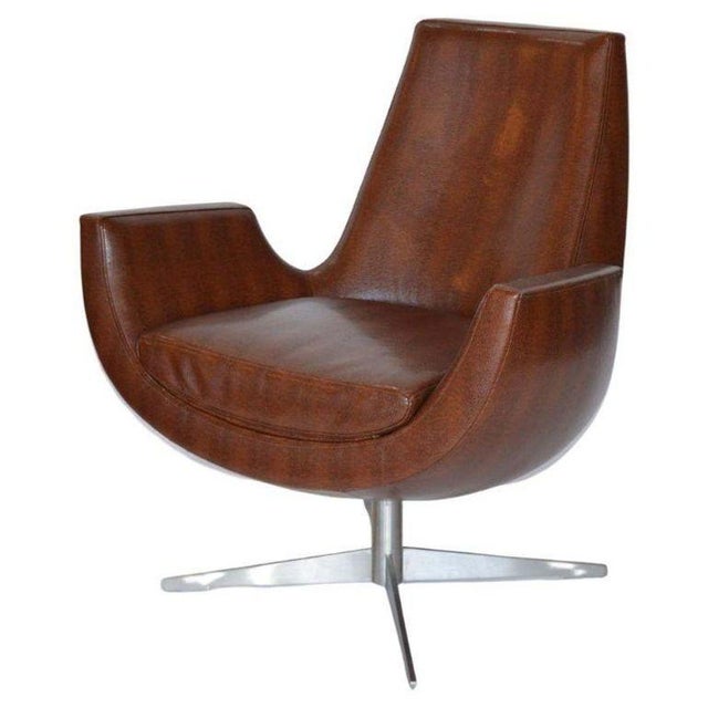 Pair of Mid-Century Brown Leather Chairs With Metal Base. Italy, 1970s For Sale In Los Angeles - Image 6 of 7