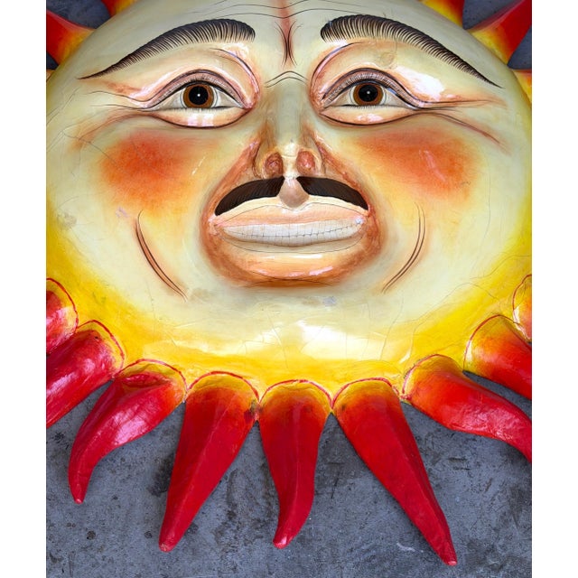 Monumental Signed Sergio Bustamante "Un Hombre con Bigote" Smiling Sun Sculpture For Sale In West Palm - Image 6 of 18
