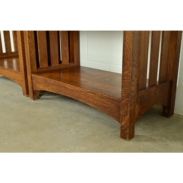 Wood Stickley Mission Oak Arts & Crafts Slatted Tall Bookcase For Sale - Image 7 of 11