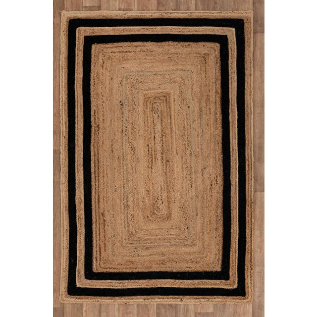 Black 2.5'x6' Black Border Rectangle Jute Handmade Rug For Sale - Image 8 of 10