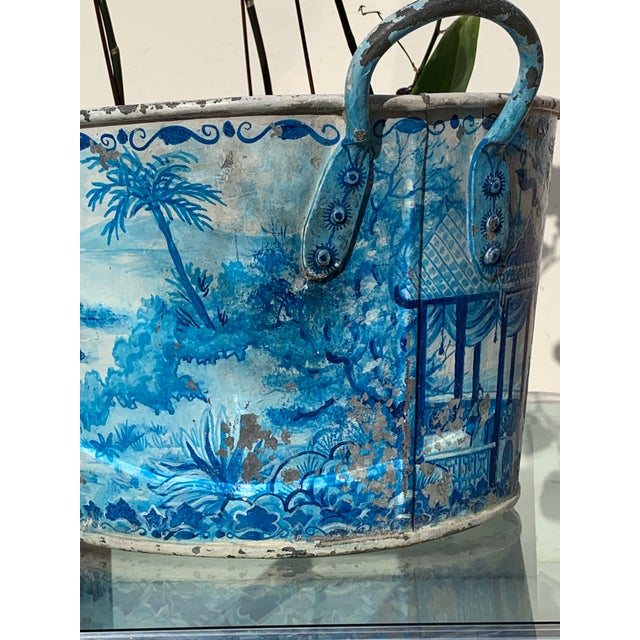 1980s Blue Tole French Style Chinoiserie Planter For Sale - Image 5 of 12