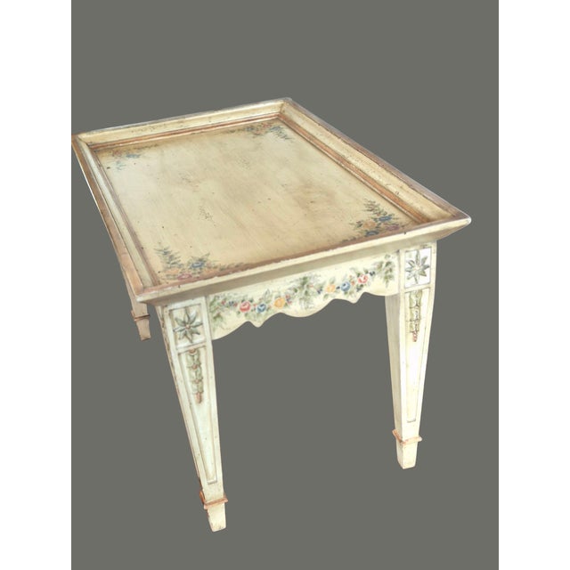 Vintage Italian Hand Painted Floral Garland Distressed Accent Side Center Tray Table For Sale - Image 10 of 13