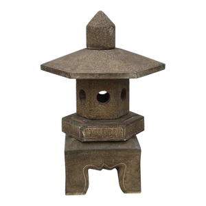Chinese Gray Brown Hexagon Top Pagoda Shape Garden Stone Lantern