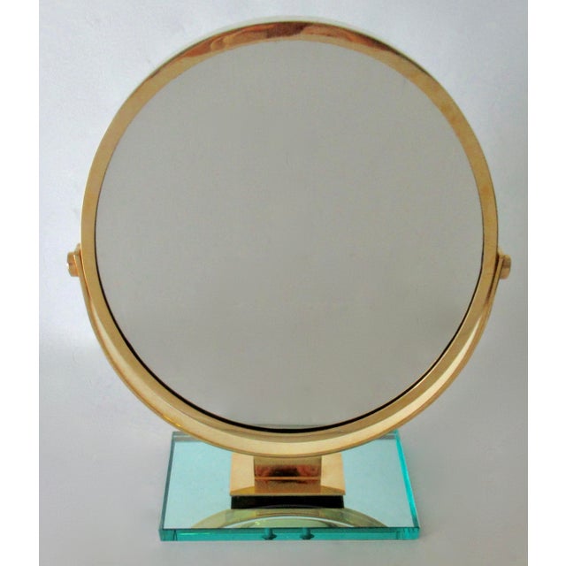 1970s C.1970's Italian Attr; To Fontana Arte' Dual-Sided, Large Vanity Mirror & Magnifier, Brass & Glass For Sale - Image 5 of 18