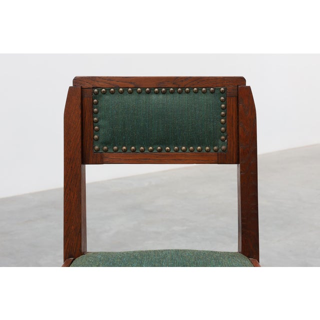 Belgian Modernist Art Deco Oak Side Chair with Green Upholstery, 1920s For Sale - Image 3 of 13
