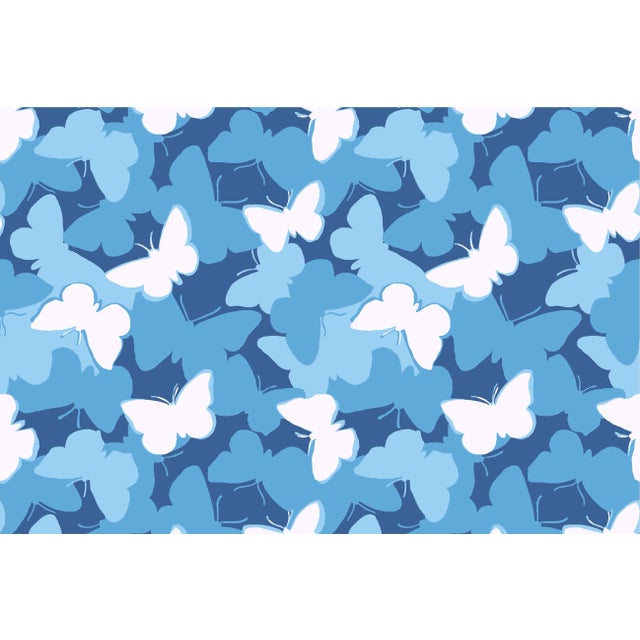 A 9.5" x 9.5" sample of Meadow Morn Island Blue Care Instructions: Pure Solvants Dry Cleaning