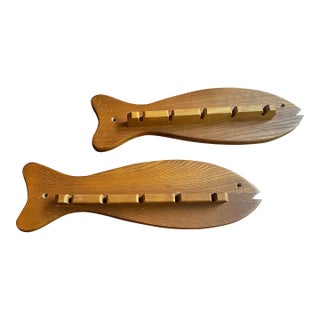 Pair of Wooden Fish Wall Hanging Hangers For Sale