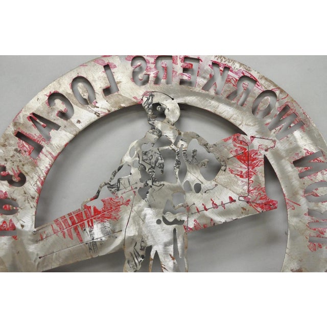 Iron Workers 361 Brooklyn & Long Island Hanging Wall Steel Black Metal Plaque For Sale - Image 11 of 12