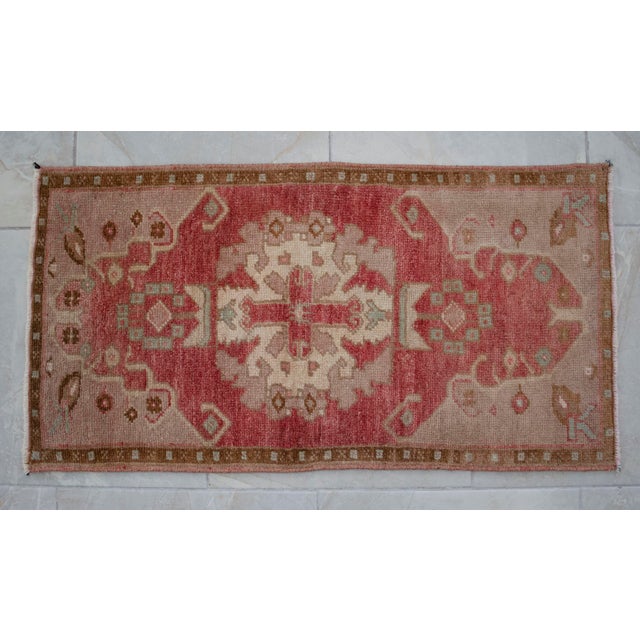 1970s Hand Knotted Turkish Small Rug Decorative Mat for Bathroom and Kitchen Mat- 18'' X 35'' For Sale - Image 10 of 11