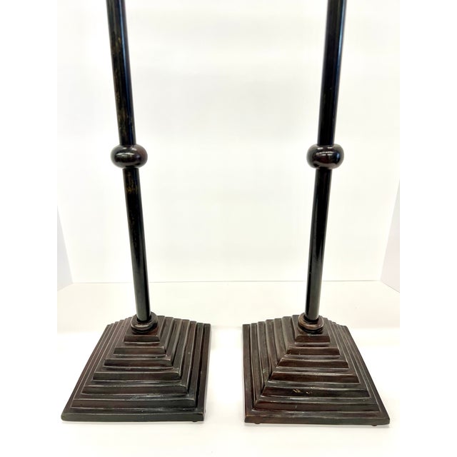 1980s Pair of Maitland Smith Sculptural Bronzed Iron Candlestick Holders For Sale - Image 10 of 10