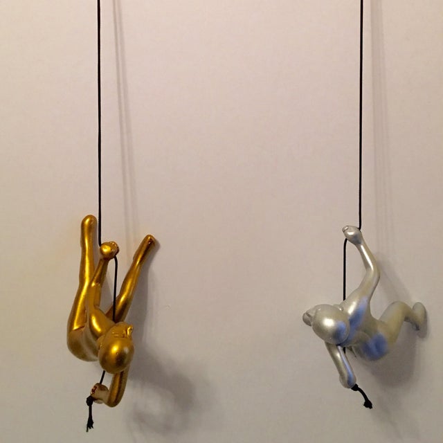 Contemporary Gold & Silver Climbing Man Wall Art - 2 Piece Set For Sale - Image 3 of 4