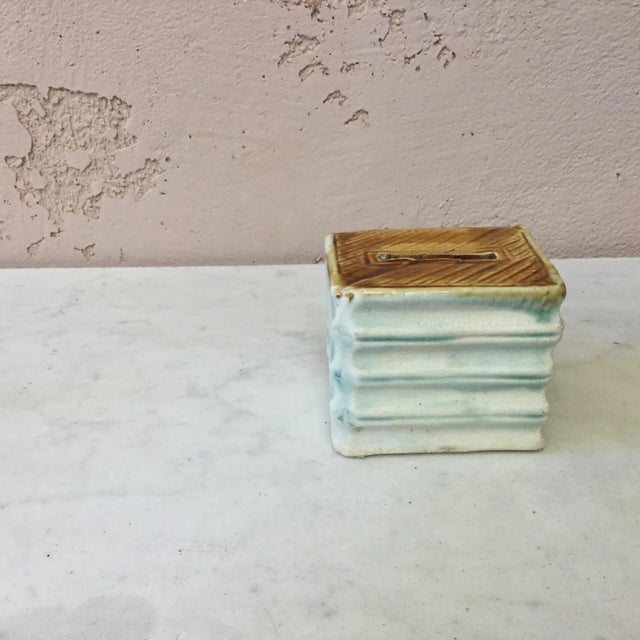 Majolica Onnaing Book Money Bank Box Circa 1900 For Sale - Image 4 of 6