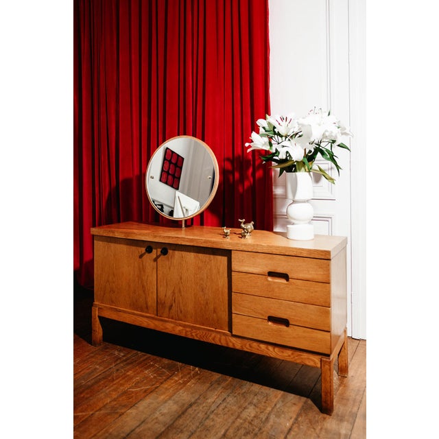 Vintage Oak Sideboard with Circular Mirror, 1960s For Sale - Image 4 of 12