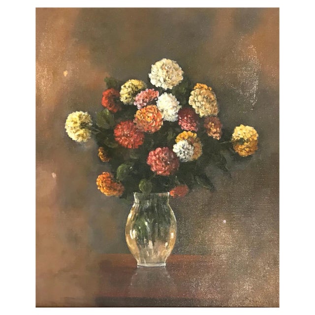 Roger Delapierre, Dahlias, Oil on Canvas, 1993 For Sale