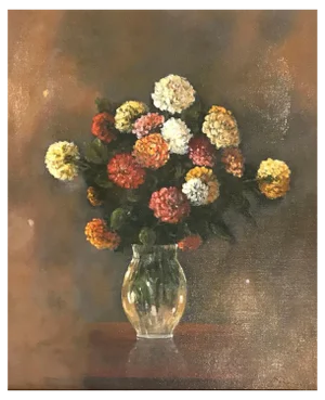 Roger Delapierre, Dahlias, Oil on Canvas, 1993