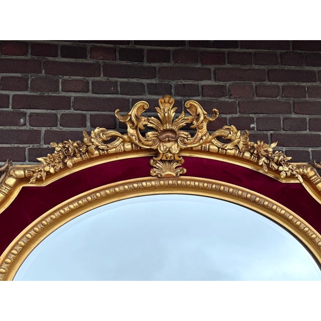 1980 French Louis XVI Gold Velvet Wood Wall Mirror 1 Piece For Sale - Image 10 of 13